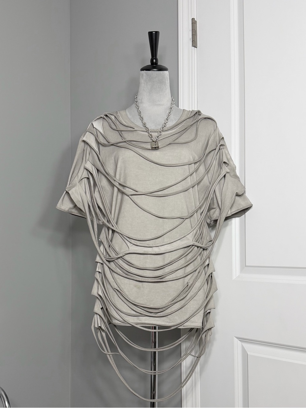 Darker Wavs Grey Echo Distressed + Shredded Layered T-Shirt